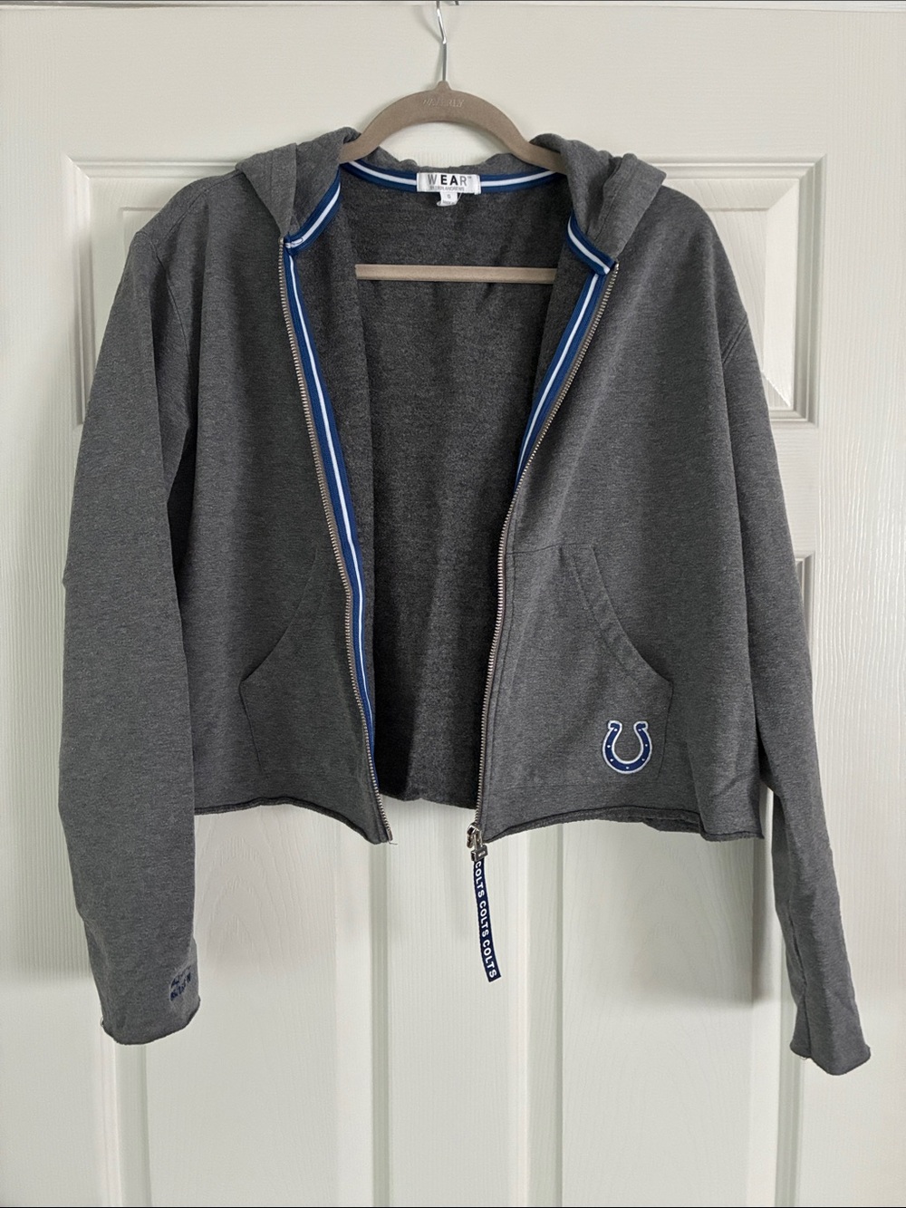 WEAR Women's Gray Zip Hoodie with Blue Trim